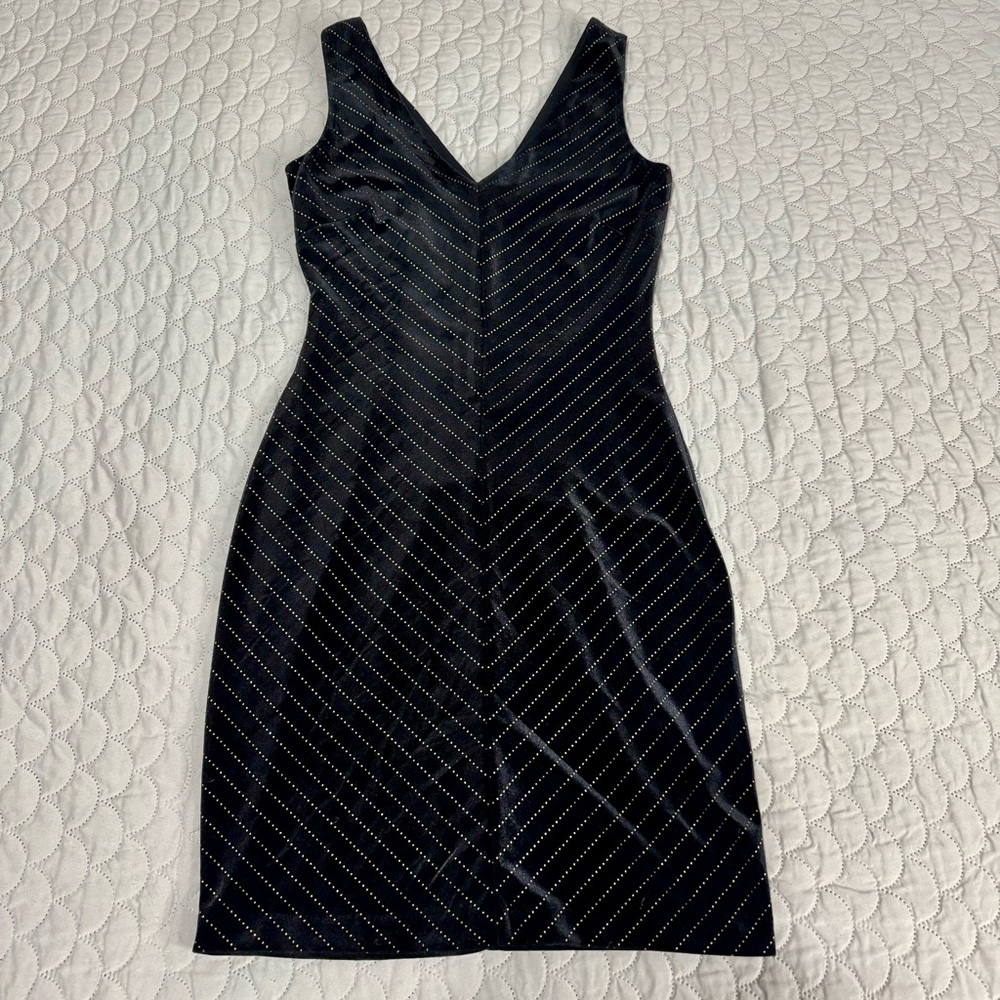 Guess Black Velvet Bodycon Dress with Striped Gold Dot Accents - Size 4